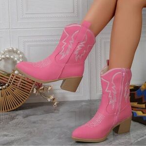 Pink Heeled Boots with Western Silhouette